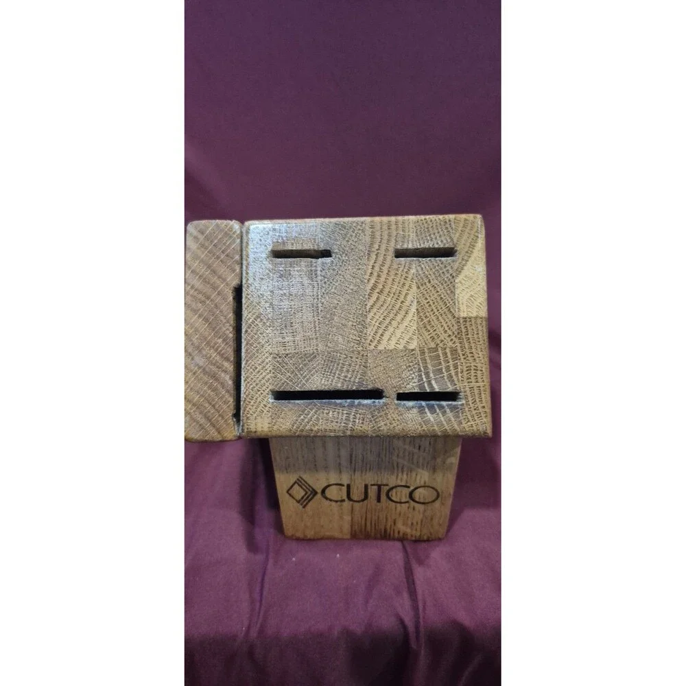Cutco Honey Oak Wood Knife Block Holder Empty 5 Slot Vintage Kitchen Counter
